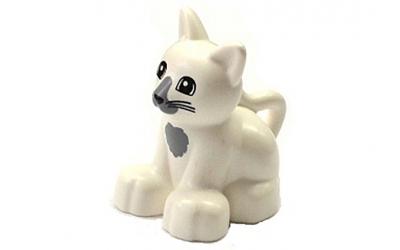 LEGO DUPLO White Kitten - Sitting with Black Eyes and Whiskers (17865pb01)