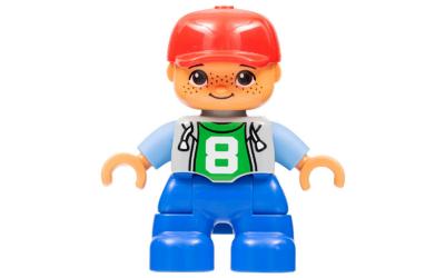 LEGO DUPLO Child Boy - Top with Number 8, Red Cap, Freckles, Oval Eyes (47205pb026a-used)