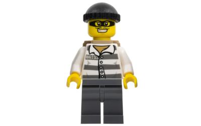 LEGO City Jail Prisoner 86753 - Male, Black Knit Cap, Backpack, Mask (cty0537-used)