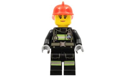 LEGO City Firefighter - Female, Red Fire Helmet, Peach Lips (cty0963-used)