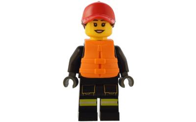 LEGO City Firefighter - Female, Red Cap with Reddish Brown Ponytail, Orange Life Jacket (cty1551)
