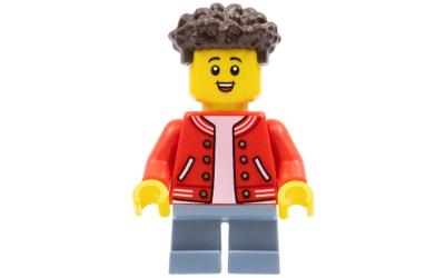 LEGO City Boy - Red Jacket with Striped Trim, Sand Blue Short Legs (cty1352)