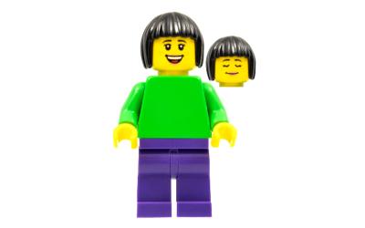 LEGO City Woman - Bright Green Torso, Dark Purple Legs, Bobbed Hair (pln194)