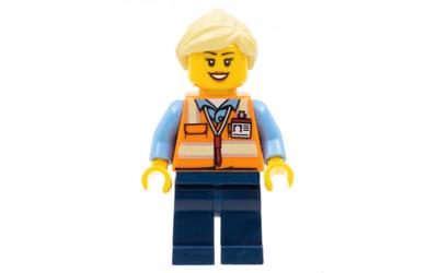 LEGO City Train Worker - Female, Orange Safety Vest with Badge (trn245)