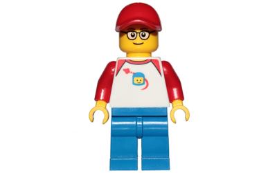 LEGO City Man - Classic Space Shirt with Red Sleeves, Blue Legs, Red Cap (trn247)