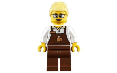 LEGO City Barista - Female, Reddish Brown Apron with Cup and Name Tag (trn249)