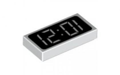 лего Tile 1 x 2 with Clock Digital Pattern - '12:01' or '10:21'/White 81268/81268