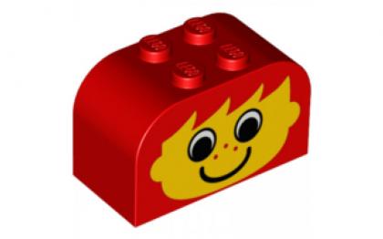 лего Brick, Modified 2 x 4 x 2 Double Curved Top with Yellow Face, Freckles and Ears Pattern/Red 81780/81780