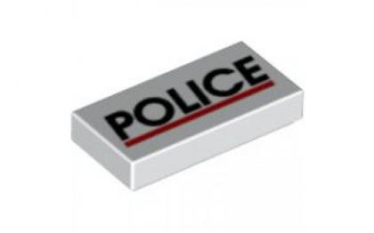 лего Tile 1 x 2 with Groove with 'POLICE' Red Line Pattern/White 81869/81869