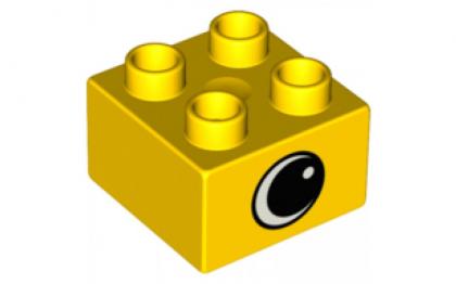 лего Duplo, Brick 2 x 2 with Eye with White Spot Pattern, on Two Sides - Type 1/Yellow 82061/82061