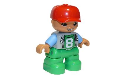 лего Child Boy - Top with &#039;8&#039; Pattern, Medium Blue Arms, Red Cap 47205pb043a-used