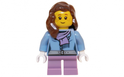 лего Medium Blue Jacket with Light Purple Scarf, Medium Lavender Short Legs, Reddish Brown Female Hair over Shoulder hol059