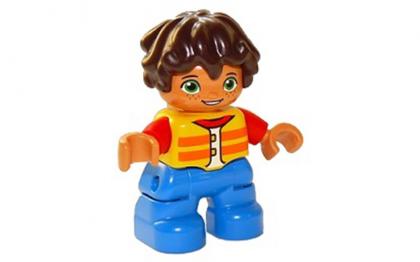 лего Duplo Figure Lego Ville, Child Boy, Blue Legs, Yellow Vest, Red Arms, Reddish Brown Hair 47205pb066 купить Дупло