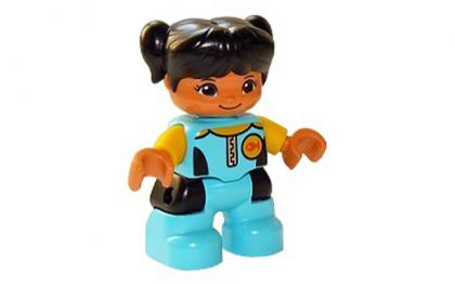 лего Duplo Figure Lego Ville, Child Girl, Medium Azure Diving Suit, Yellow Arms, Black Hair with Ponytails 47205pb067 дупло