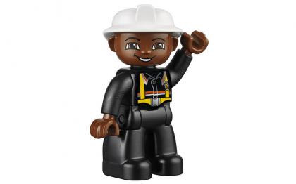 купить лего Duplo Figure Lego Ville, Male Fireman, Black Legs, Brown Hands, White Helmet, Brown Face 47394pb076 дупло