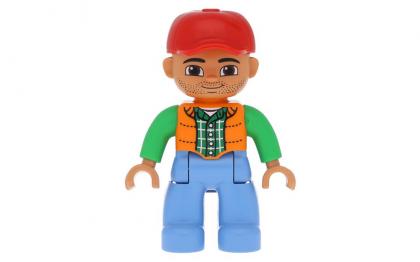 ДУПЛО лего Duplo Figure Lego Ville, Male, Medium Blue Legs, Orange Vest, Dark Green Plaid Shirt, Bright Green Arms, Red Cap 47394pb166 Украина купить