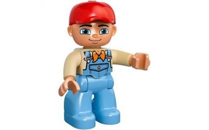 лего дуплоDuplo Figure Lego Ville, Male, Medium Blue Legs, Tan Top with Medium Blue Overalls, Bandana, Red Cap 47394pb167 купить фигурку