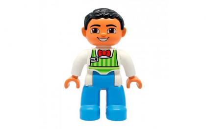 Лего Дупло Duplo Figure Lego Ville, Male, Medium Blue Legs, Lime Striped Apron, Red Bow Tie, Black Hair 47394pb182 купить фигурку