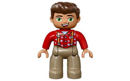 лего Duplo Figure Lego Ville, Male, Dark Tan Legs, Red Top with Suspenders, Dark Brown Hair 47394pb220 купить Дупло набор