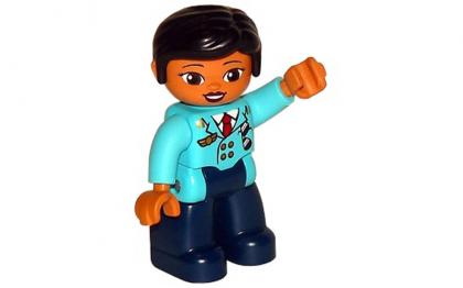 Купить Лего Дупло Duplo Figure Lego Ville, Female Pilot, Dark Blue Legs, Medium Azure Top with Red Tie, Black Hair 47394pb249